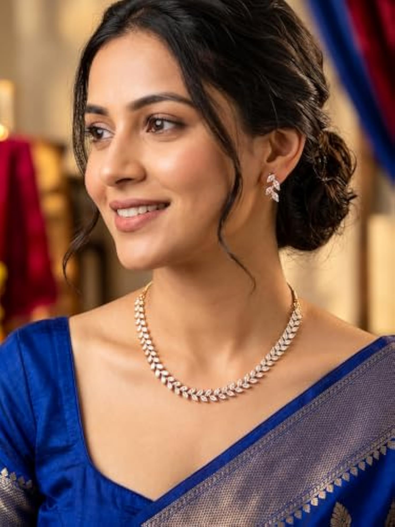Gold Plated White American Diamond Pear Drop Necklace & Earrings Set